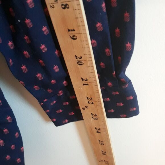 Duluth Trading Button Up Tunic Women Med. Navy Blue Pink Pineapple Print - Picture 10 of 12